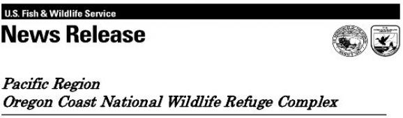 US Fish and Wildlife Service News Release